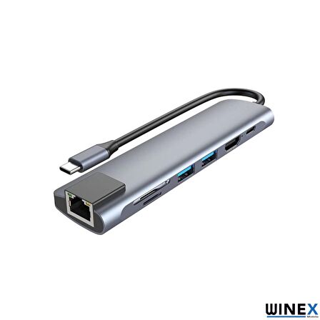 Winex 7in1 USB Type-C Hub Port Adaptör HDMI USB Ethernet PD Girişli