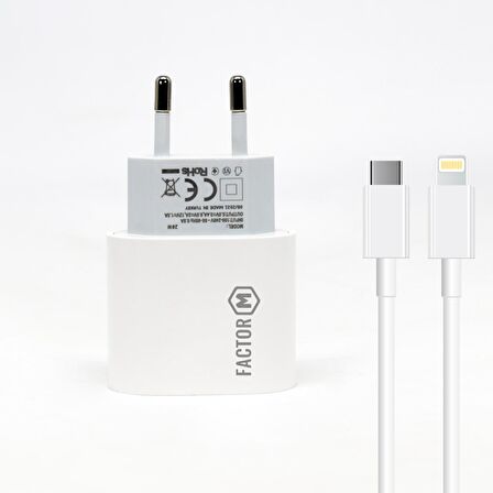 Factor M PD20W 2M Lightning - Type-C 20 Watt Hızlı Şarj Aleti Beyaz