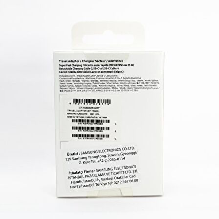 Samsung Type-C 25 Watt Hızlı Şarj Aleti Beyaz