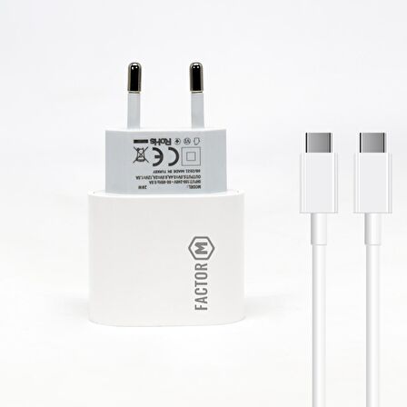 Factor M PD20W 1M Type-C 20 Watt Hızlı Şarj Aleti Beyaz