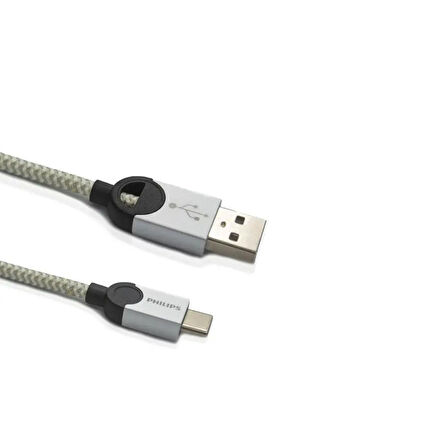 Philips 2023GR3A 5A 100W UsbA to Type-C Örgülü 1.2 Metre Hızlı Şarj ve Data Kablosu Gri