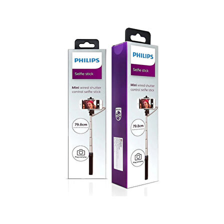 Philips 3.5mm Kablolu 270 Derece Dönebilen Premium Selfie Çubuğu Lila 2024Yeni3611