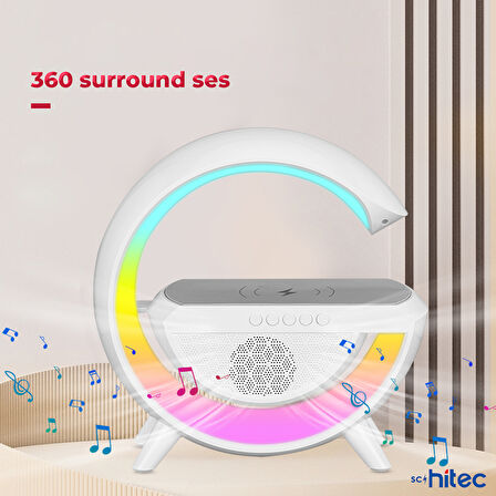 ScHitec G Bluetooth Hoparlörlü Kablosuz Şarj Özellikli Masa ve Gece Lambası
