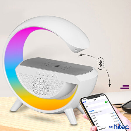 ScHitec G Bluetooth Hoparlörlü Kablosuz Şarj Özellikli Masa ve Gece Lambası