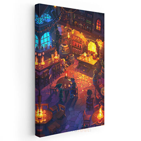 Fantastik Meyhane - Sıcak Işıklar Altında Anime Kanvas Tablo
