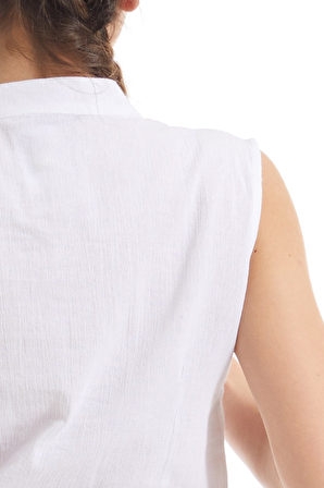 Şile Bezi Beyaz Düğmeli Bluz