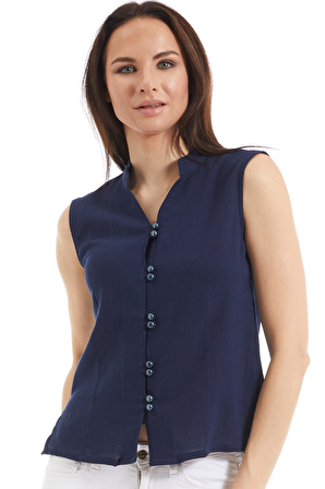 Şile Bezi Lacivert Düğmeli Bluz