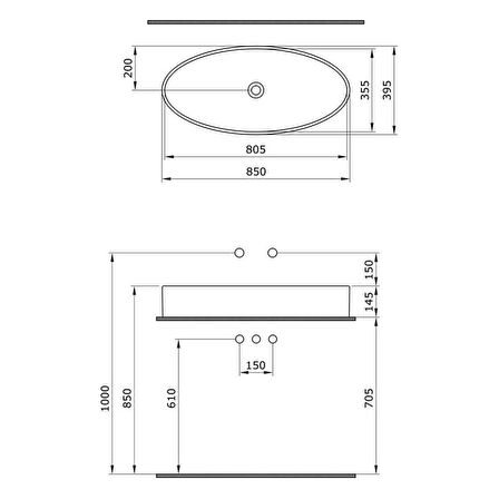 Bocchi Vessel Elips Çanak Lavabo 85 cm Mat Kaşmir