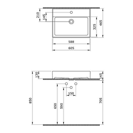 Bocchi Milano 60 cm Çanak Lavabo Parlak Siyah