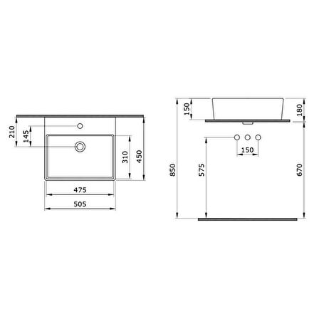 Bocchi Milano 50 cm Çanak Lavabo Batarya Delikli Parlak Bisküvi