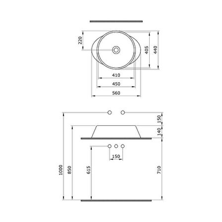 Bocchi Venezia 56 cm Çanak Lavabo Mat Gri