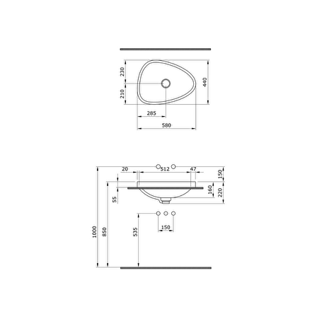 Bocchi Etna 58 cm Tezgah Üstü Lavabo Mat Kaşmir