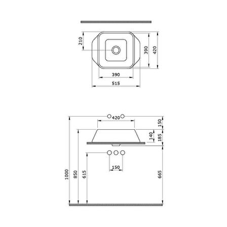 Bocchi Firenze Çanak Lavabo 50 cm Mat Buz Mavisi