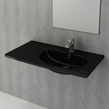 Bocchi Taormina Arch Etajerli Lavabo 86 Cm Parlak Siyah 1020-005-0126