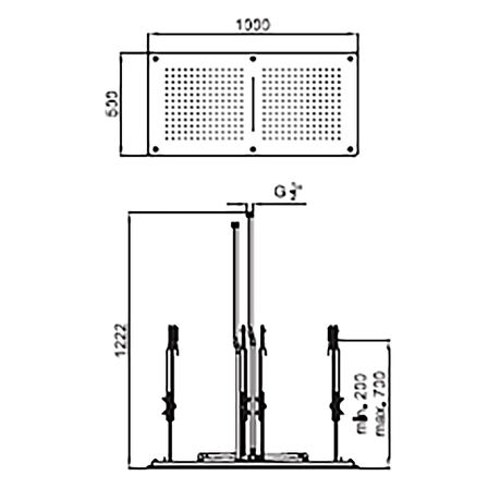 Bocchi AIR2 1000TS Ankastre Tavan Duşu 1000x500 mm