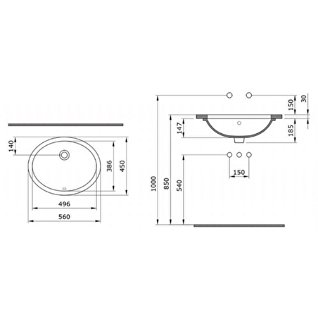 Bocchi Parma Tezgah Altı Lavabo 56 cm Parlak Beyaz