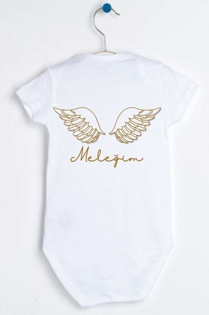Meleğim Melek Kanatlı Yarım Kollu Bebek Body Çıtçıtlı Zıbın