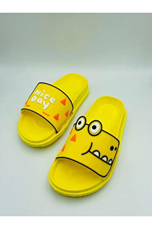 Gezer Dinozor Desenli Çocuk Terlik Nice Day Sarı