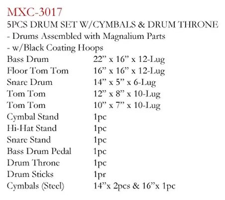 Maxtone Mxc-3017fbk Davul Set 5 Pcs Siyah + Zil + Tabure