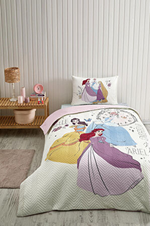 Özdilek Princess Time Tek Kişilik Disney Lisanslı Lastikli Fitted Çarşaf Kapitone Çocuk Nevresim Takımı