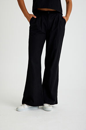 Barbora Keten Günlük Rahat  Kolsuz  Alt Üst Kadın Takım LN08siyah21