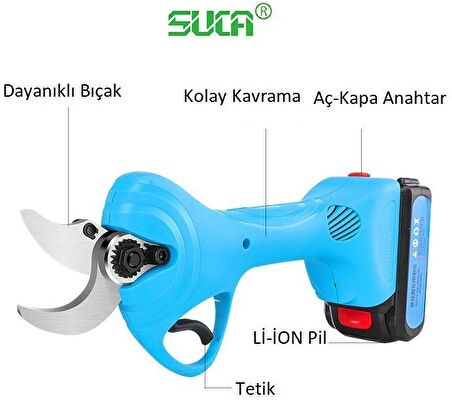 Suca SC 8602 Akülü Şarjlı Budama Makası 32 mm 2 Akülü