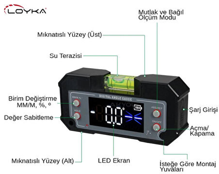 Loyka 5346 Mini Dijital Eğim Ölçer Su Terazili