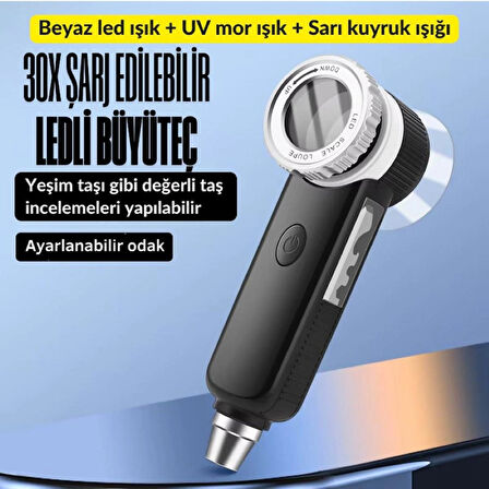 Texta TH-8019 30X Ayarlanabilir Çoklu Işıklı USB Şarjlı El Büyüteci
