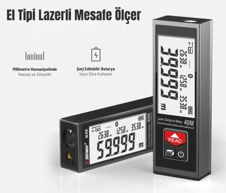 SNDWAY SW-B40 Geniş Yatay Göstergeli Metal Lazermetre | 40 Metre | Şarj Edilebilir