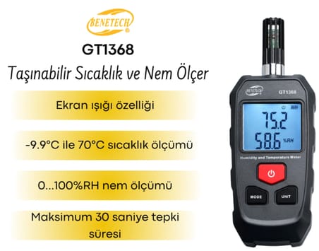 Benetech GT1368 Taşınabilir Sıcaklık ve Nem Ölçer