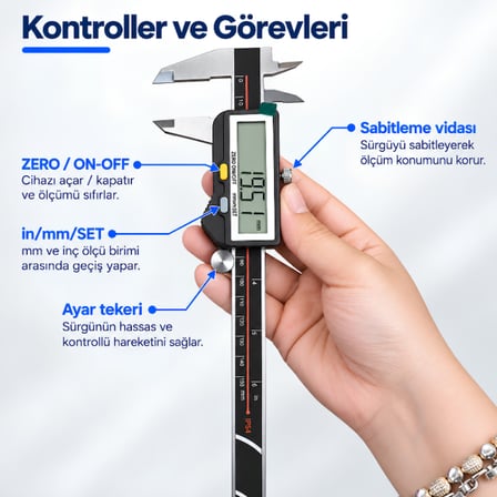 Loyka W5110L-150 Geniş Göstergeli Dijital Kumpas 0-150 mm