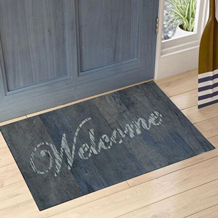 Ahşap Welcome Yazılı Çift Taraflı Kauçuk Kapı Önü Paspası