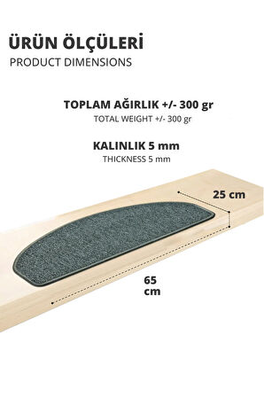 Yarım Ay Bukle Halıdan Ekonomik Basamak Ve Merdiven Paspası 16'lı - Antrasit