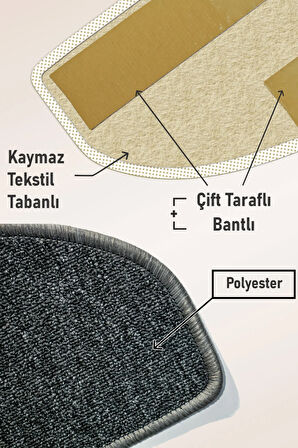 Yarım Ay Bukle Halıdan Ekonomik Basamak Ve Merdiven Paspası 16'lı - Antrasit
