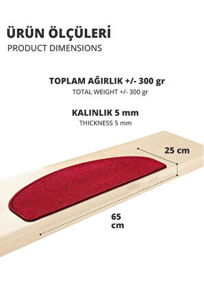 Yarım Ay Bukle Halıdan Ekonomik Basamak Ve Merdiven Paspası 16'lı - Bordo