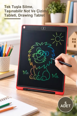 5 Adet 12 İ̇Nç Lcd Renkli Yazı Çizim Tableti – Tek Tuşla Silme, Taşınabilir Not Ve Çizim Tableti, Drawing Tablet