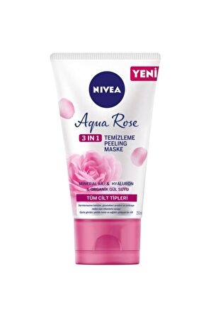 Nivea Aqua Rose Organik Gül Suyu 3'ü 1 Arada 150ml, Temizleyici Peeling Maske, Hyaluron, Mineral Kil