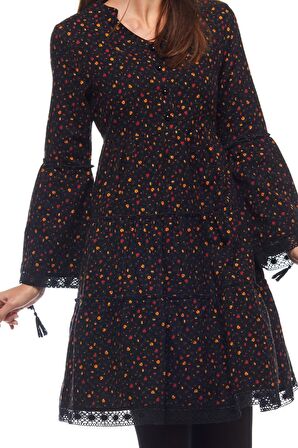 Pazen Siyah Çıtır Desen Kısa Elbise