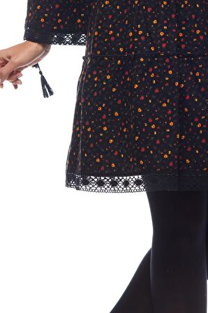 Pazen Siyah Çıtır Desen Kısa Elbise