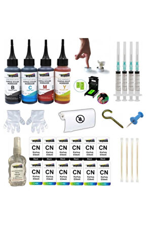 12 Etiketli - Canon E514, Pg84, Cl94 Uyumlu 4 Renk Kartuş Dolum Seti 4x100ml