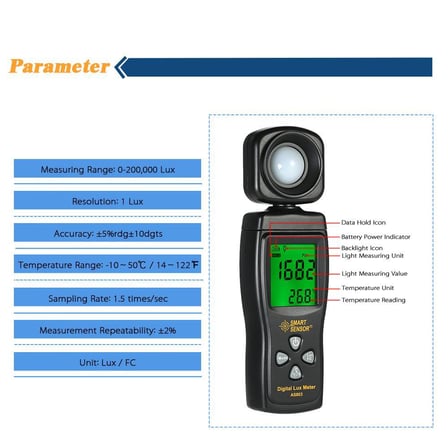Smart Sensor AS 803 Işık ölçer Lüksmetre