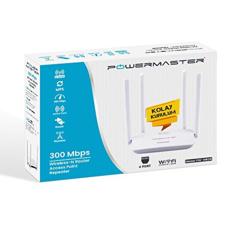 POWERMASTER PW-WR08 300 MBPS ACCESS POINT+REPEATER 4 ANTENLİ KABLOSUZ ROUTER (PWR-08)