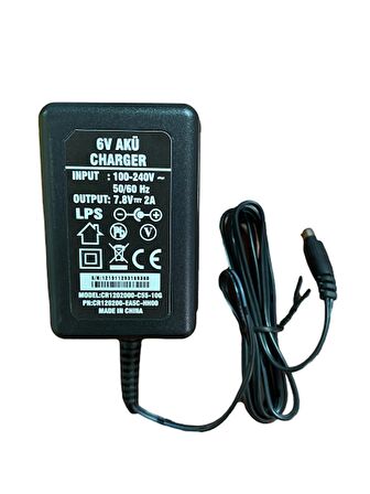 6 Volt 1 Amper  Adaptör 5.5x2.1mm Akü Şarj Adaptörü 6 Volt 1 Amper