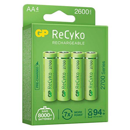 GP RECYKO AA 2600 MAH ŞARJLI 4LÜ PİL GP270AAHCE-2EB4 (GPRHC272E001)