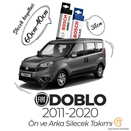 Fiat Doblo Ön Arka Silecek Seti (2011 - 2021) Bosch Aerotwin 