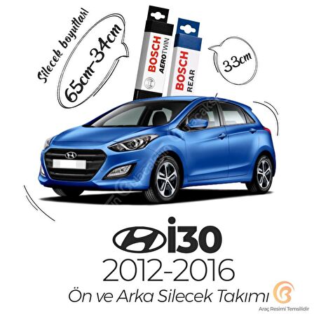 Hyundai i30 Ön Arka Silecek Seti (2012-2016) Bosch Aerotwin