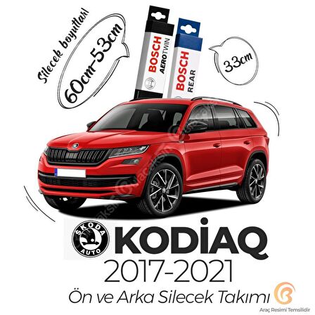 Skoda Kodiaq Ön Arka Silecek Seti (2017-2021) Bosch Aerotwin