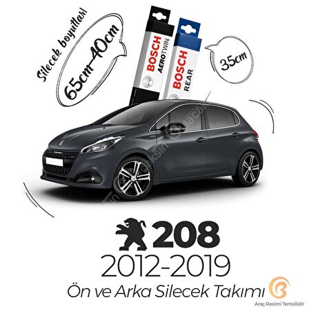 Peugeot 208 Ön Arka Silecek Seti (2012-2019) Bosch Aerotwin