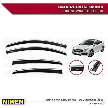 Honda Civic Kromlu Cam Rüzgarlığı 4'lü Set (2016-2021) Niken