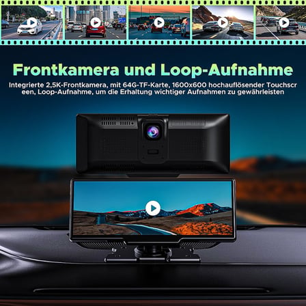 Apple Carplay ve Android Auto, 2K Ön Dashcam'li Araba Stereo, Bluetooth 5.0/GPS/FM/AUX/Mirror Link/64G TF Card ile Taşınabilir Carplay 9.26 İnç Full HD Dokunmatik Ekran Monitör
